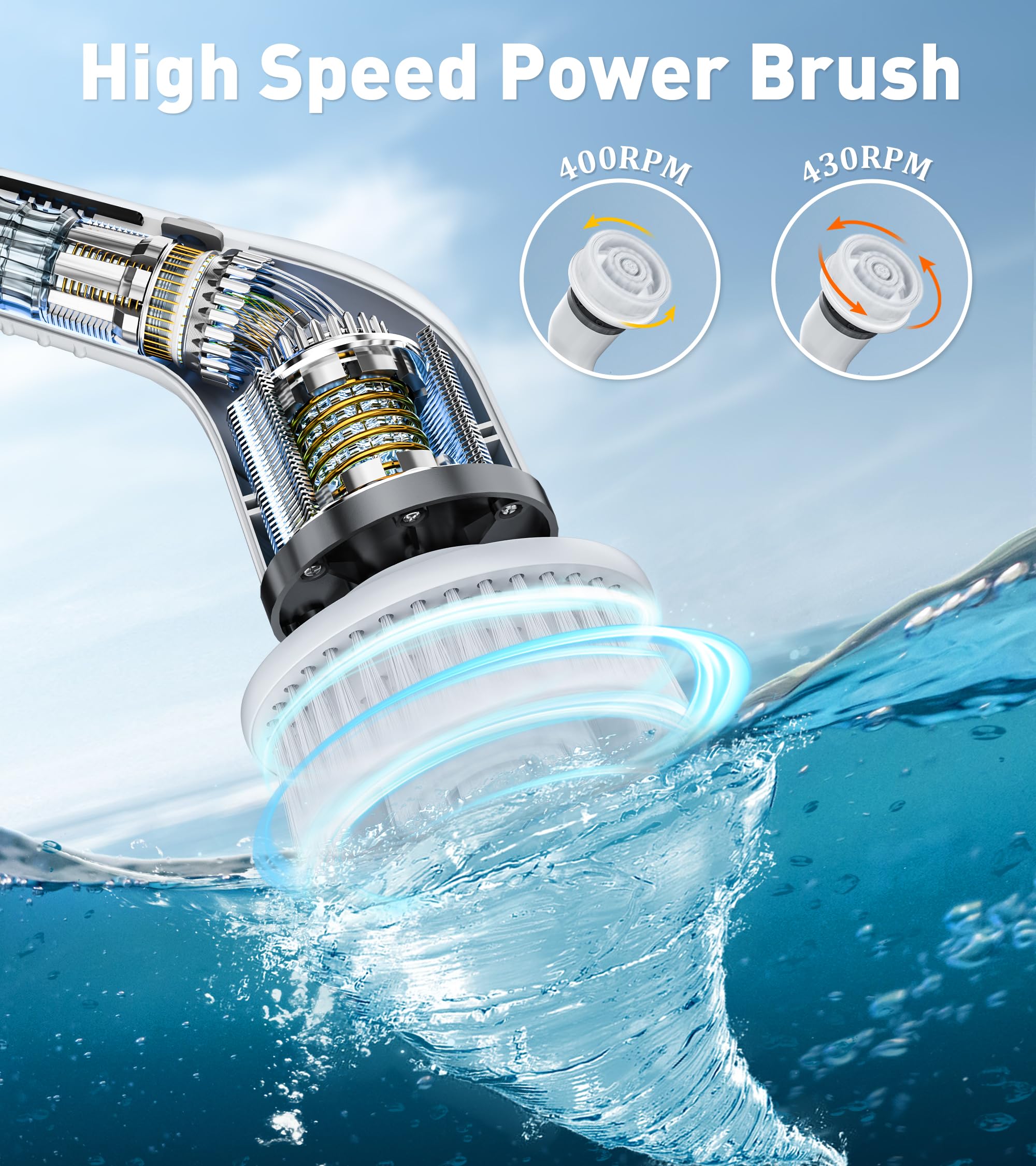 Electric Spin Scrubber Cordless Shower Cleaner with 8 Replaceable Brush Heads,3-Length Extendable Handle,Dual Speed,IPX7 Waterproof LED Display Cleaning Tool for Bathroom,Kitchen,Tub,Tile,Car & More,Cleaning Set,DealsForYouDays