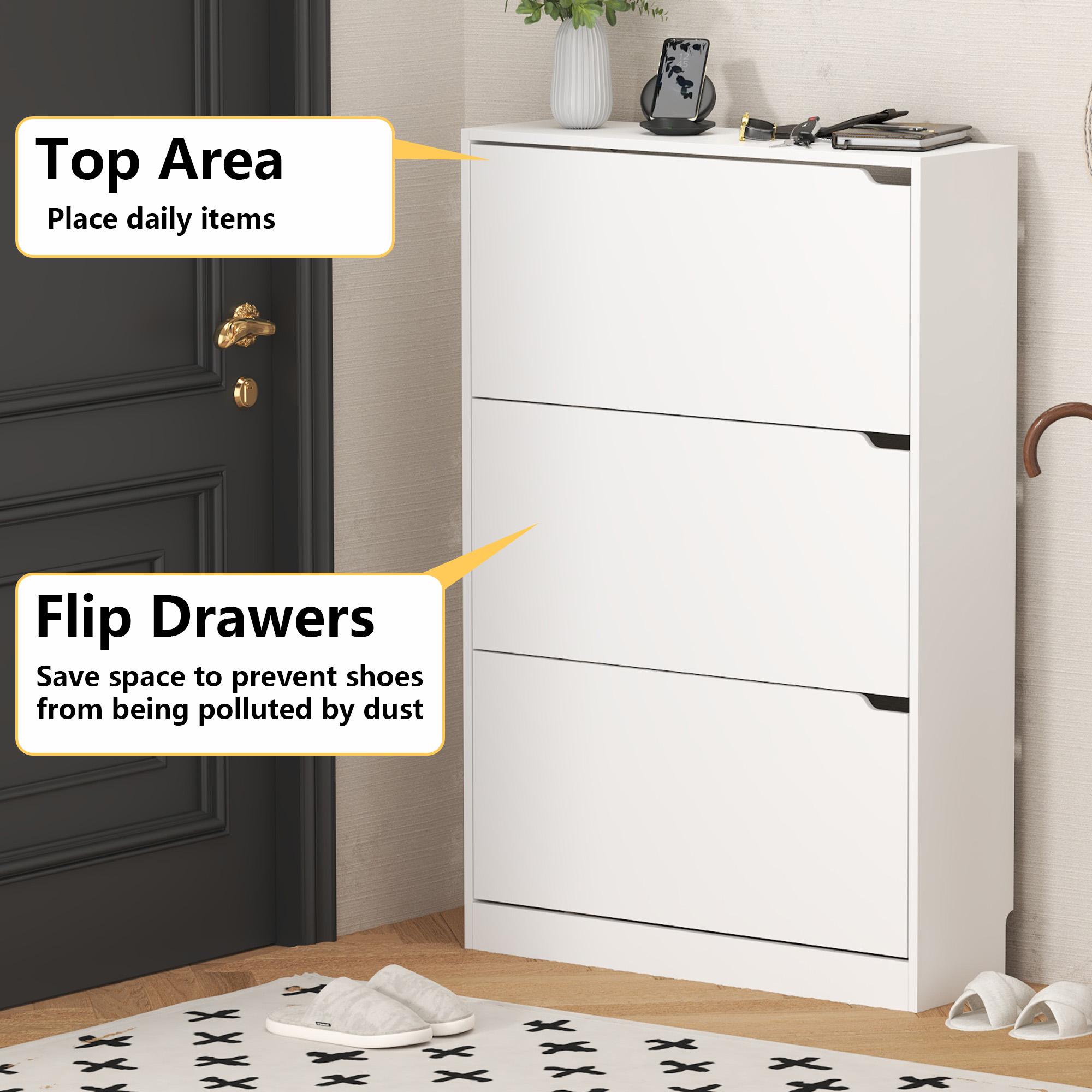Natural Finish Adjustable Shoe Cabinet with Hidden Storage