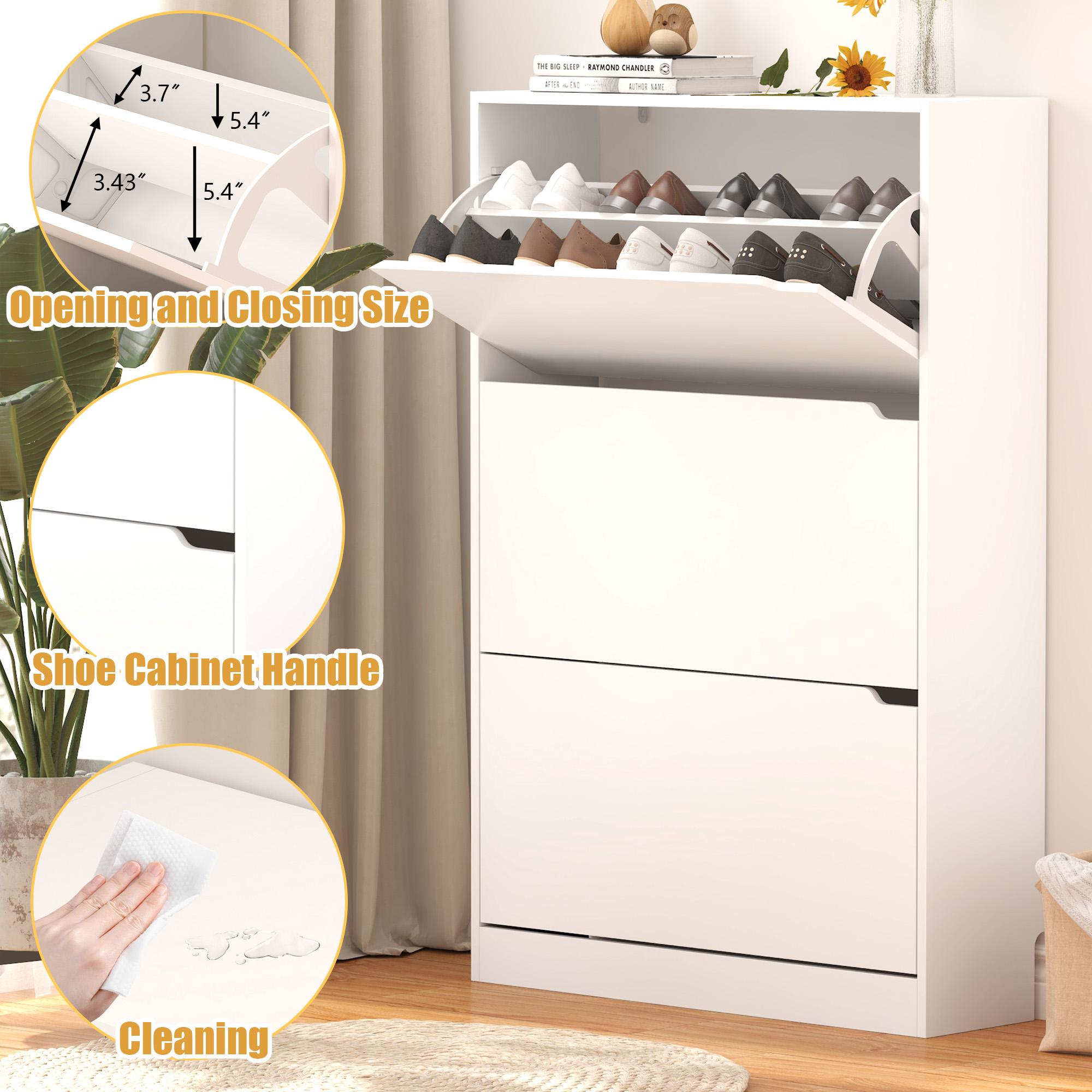 Natural Finish Adjustable Shoe Cabinet with Hidden Storage