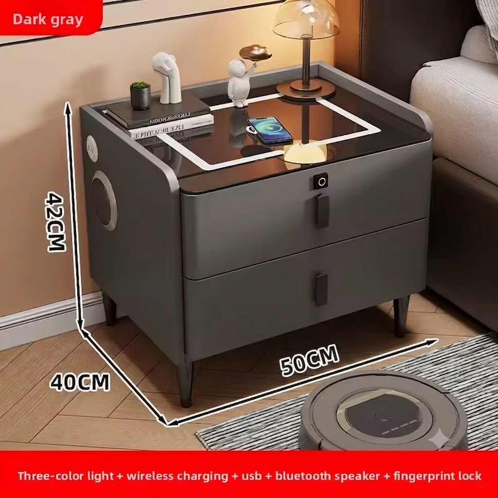 Bluetooth Speaker Smart Bedside Table with LED Light USB Port Wireless Charging