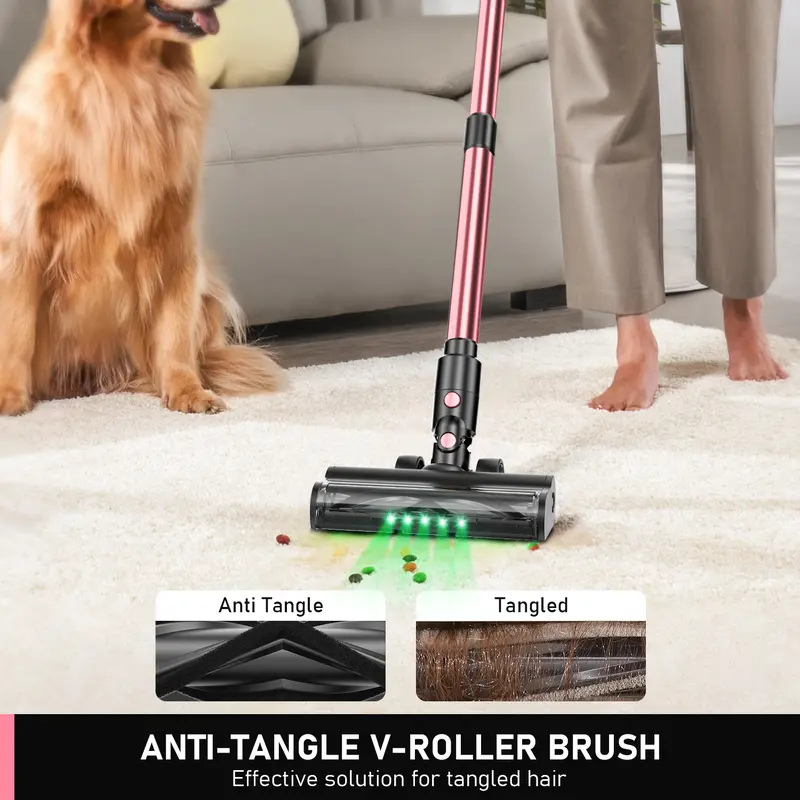 Lightweight 450W Cordless Vacuum Cleaner, 33KPa Suction Stick Vacuum with Real-Time LED Display, Multi Attachments for Whole House Cleaning
