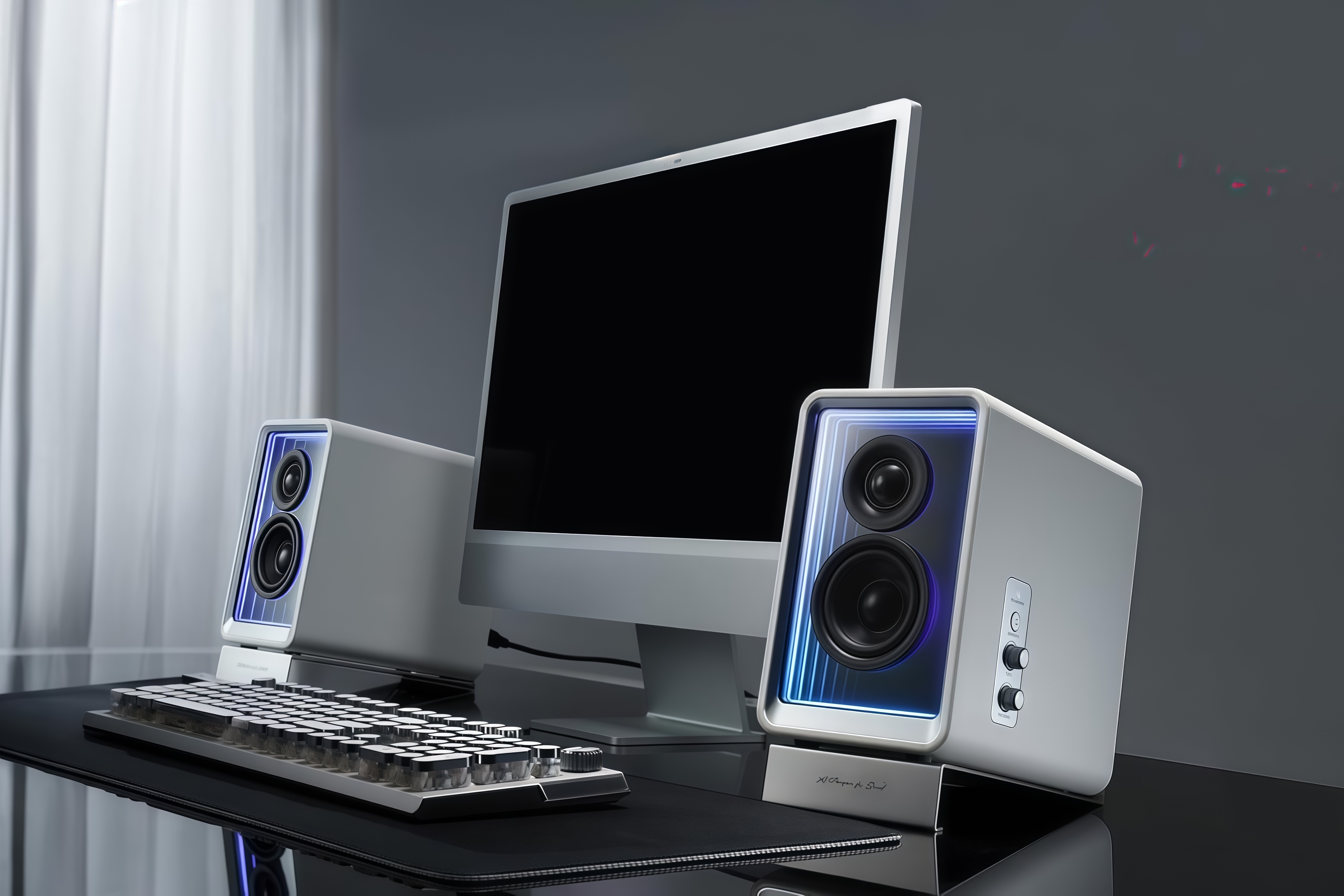 Active Design Monitor Speaker (70W) with RGB Light Effects, 3 TurboGaN USB Quick Charge Ports and Subwoofer Output