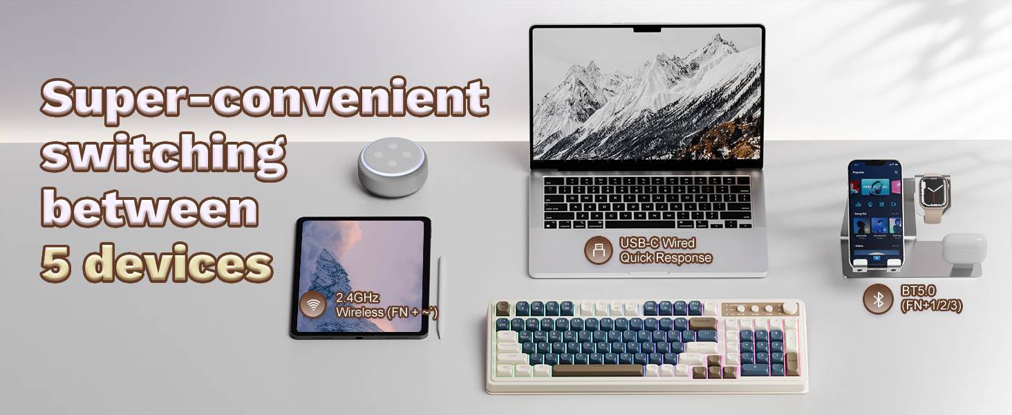 [Restock]AULA S99 Key Keyboard, Tri-Mode Bluetooth/2.4GHz/USB-C Cute Creamy Gaming Keyboard with Number Pad RGB Backlit, Media Knob Custom for MAC Xbox PC Gamer Valentine's Day gift S99 Keyboard Fixed Keycaps & Switches (Non-Replaceable)