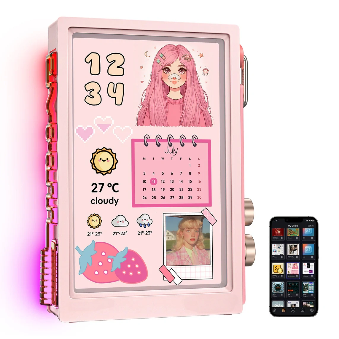 Transparent Smart Desk Display, Photo & Video Sharing, RGB Light for Desk Setup, Digital Photo Frame, WFH Work Photo Frame Functionality