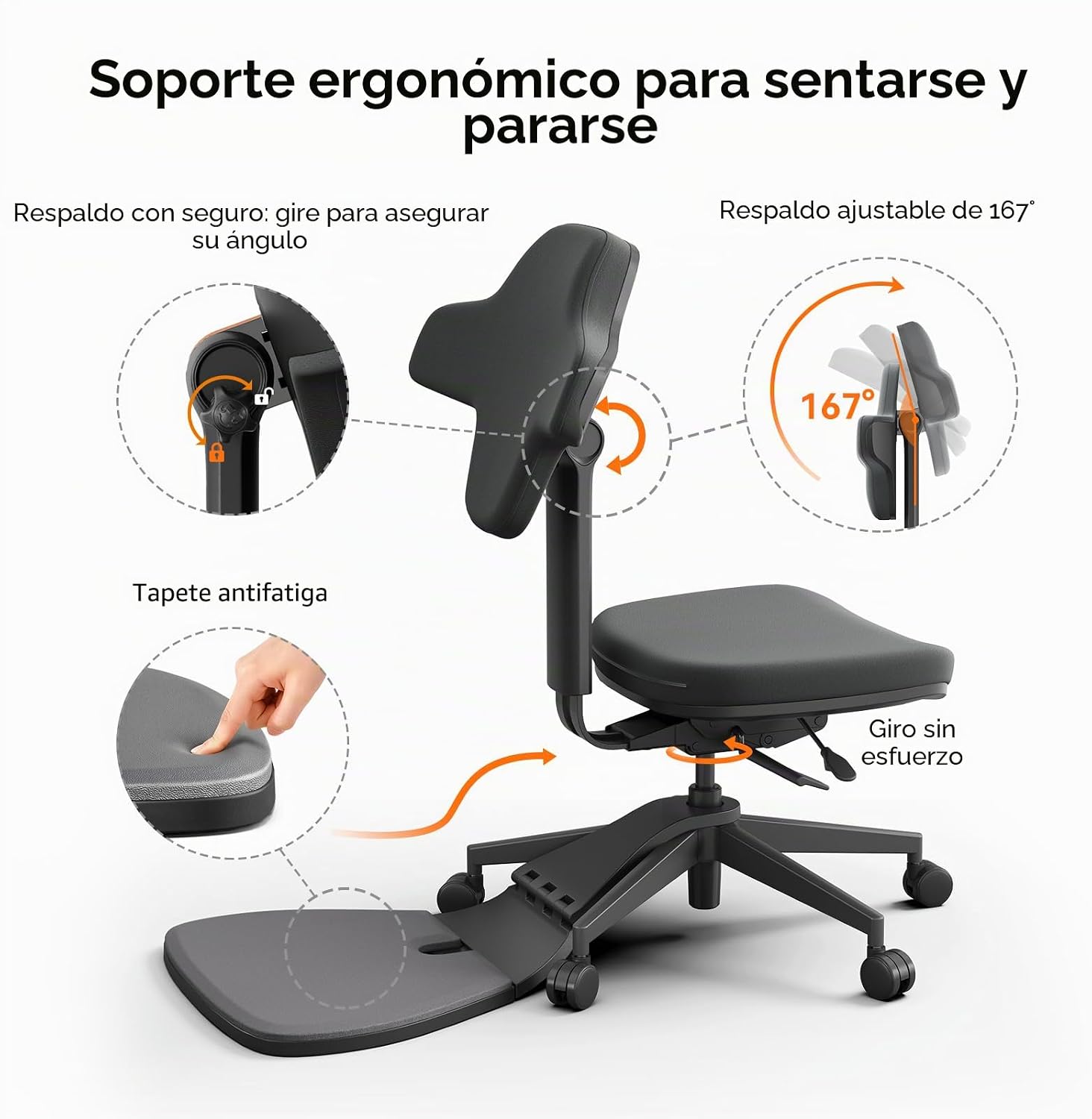 Ergonomic Sit-Stand Chair with Anti-Fatigue Mat