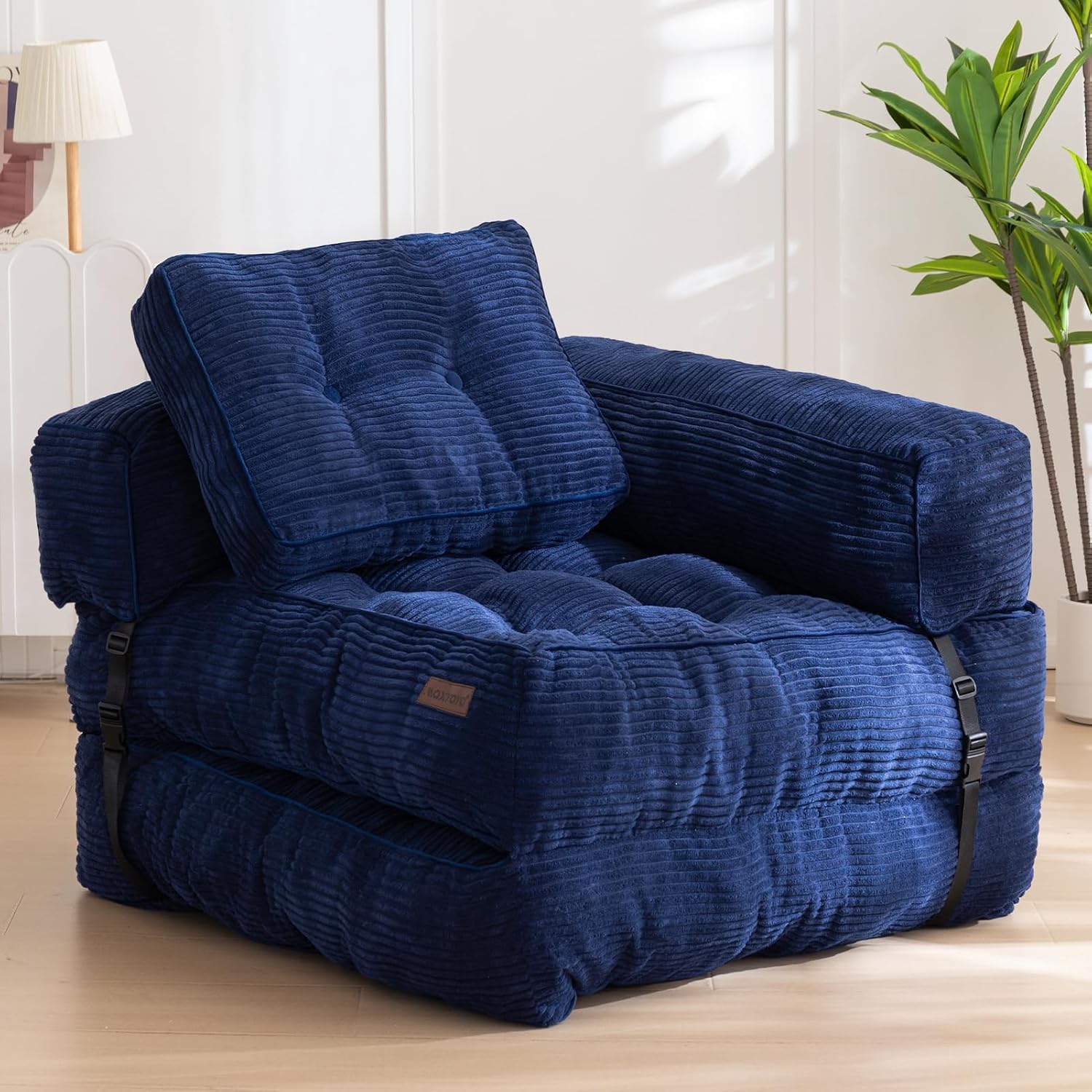 Folding Sofa Bed & Convertible Chair Bed with Pillow | L-Shaped Floor Sofa with Armrest, Beige