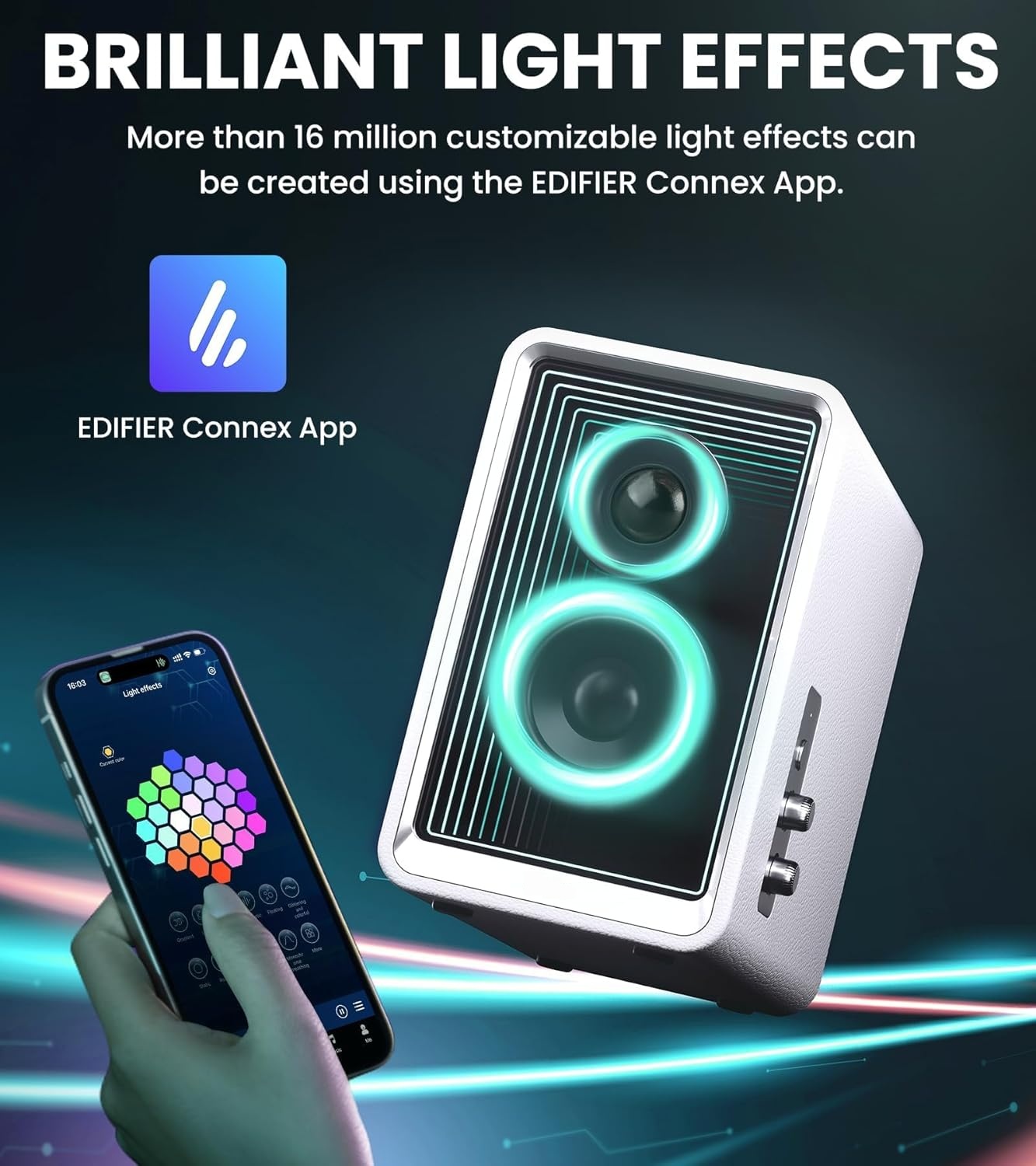 Active Design Monitor Speaker (70W) with RGB Light Effects, 3 TurboGaN USB Quick Charge Ports and Subwoofer Output