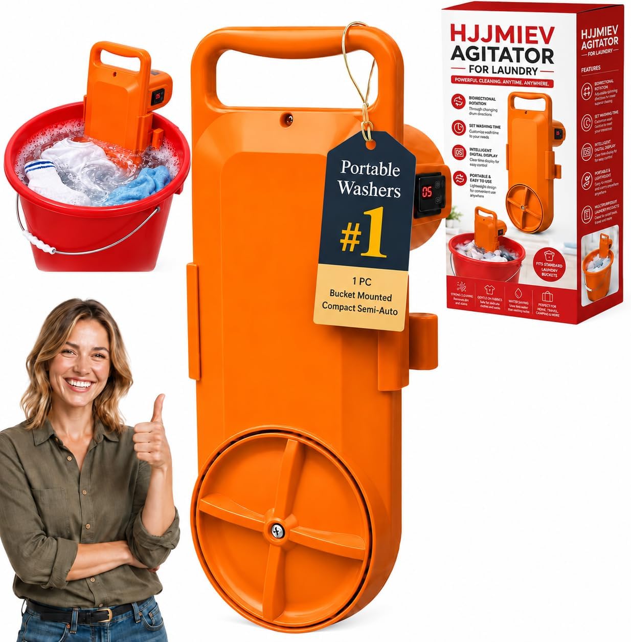 Portable Bucket Washing Machine, 5-Gallon Mini Washer with Timer