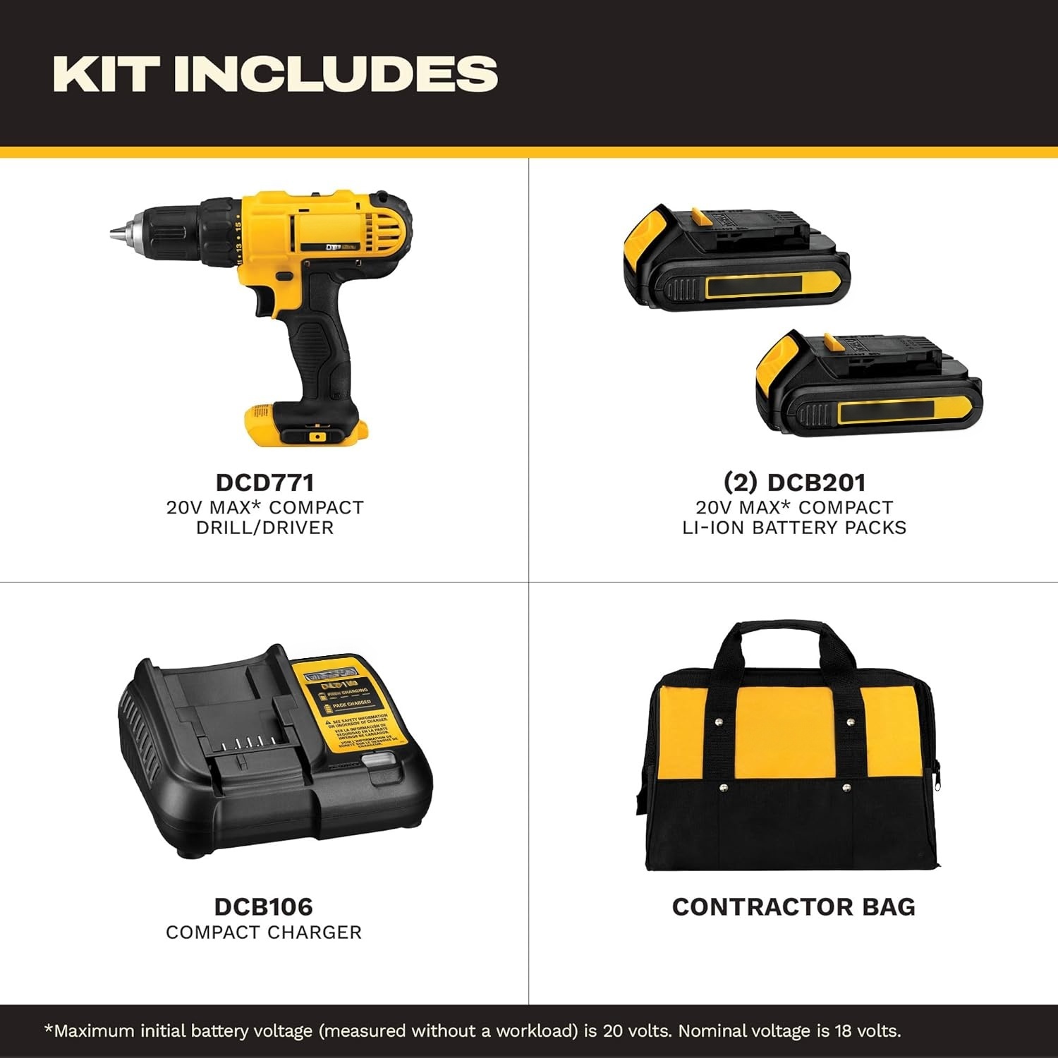20V Lithium‑Ion Cordless Drill Driver, 2‑Speed 0‑450/1500RPM, 1/2" Ratcheting Chuck, Compact Lightweight Drill for Home DIY & Light Construction, Battery & Charger Included