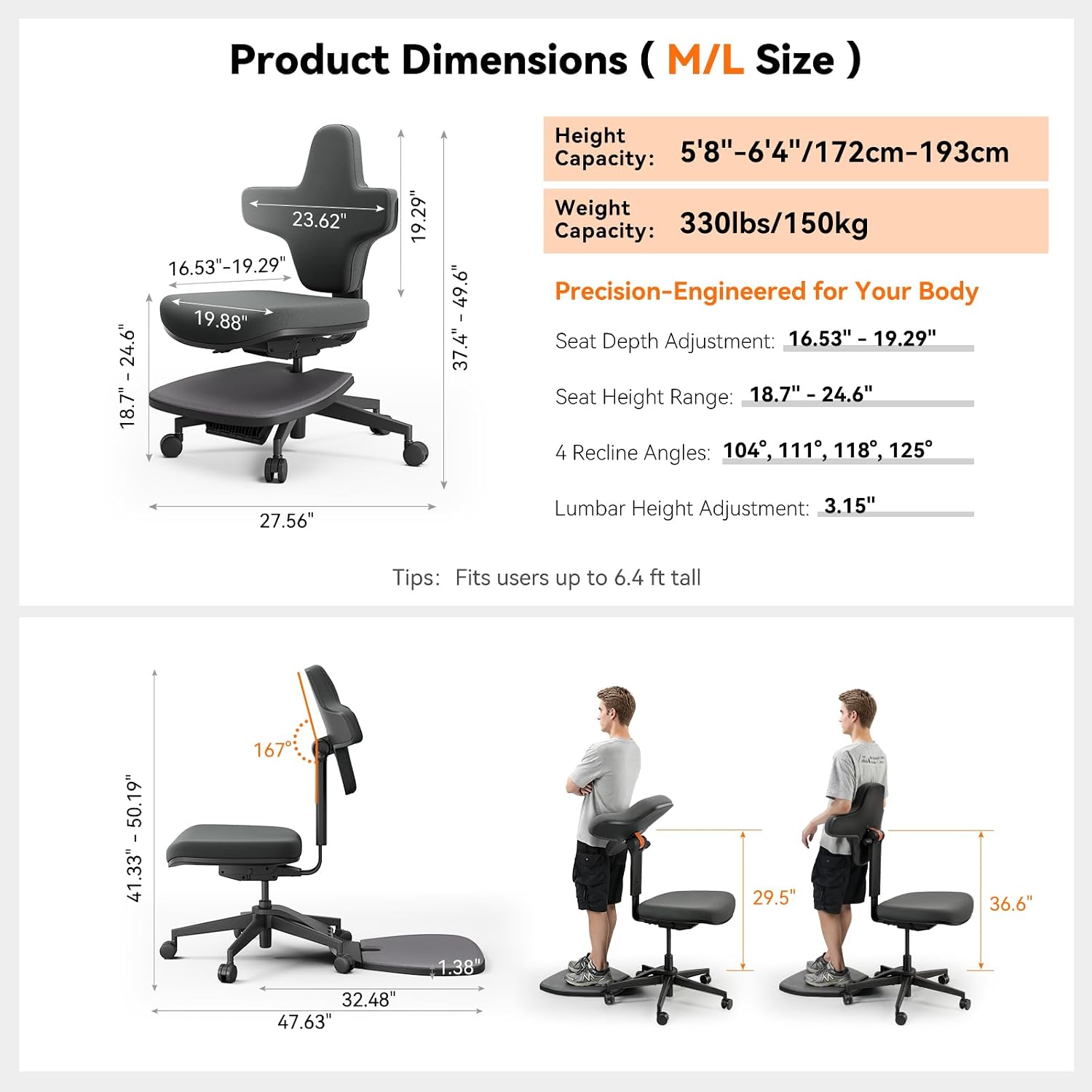 Ergonomic Sit-Stand Chair with Anti-Fatigue Mat