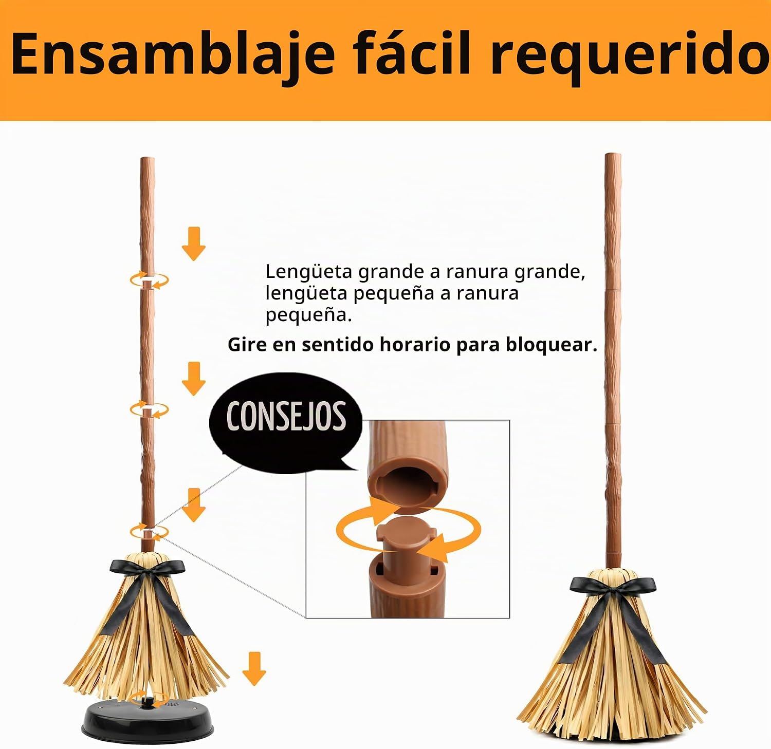 49" Animated Floating Witch Broom Indoor Halloween Decoration | Touch & Sound Activated, Auto-Avoidance
