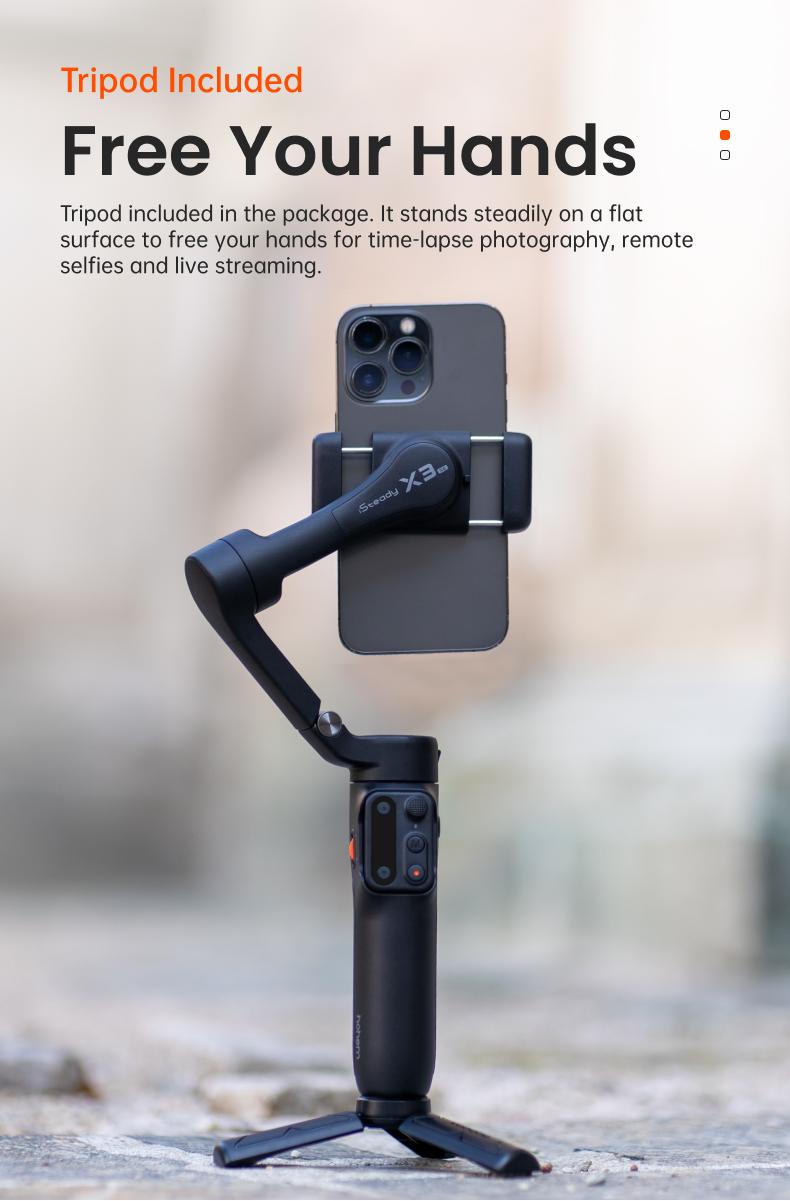 hohem iSteady X3 SE Gimbal Stabilizer for iPhone & Android, Smartphone Foldable Gimbal with Detachable Remote Control, Portable Foldable 3-Axis Phone Gimbal for Android & iPhone17 series, Ideal for Travel Vlogging