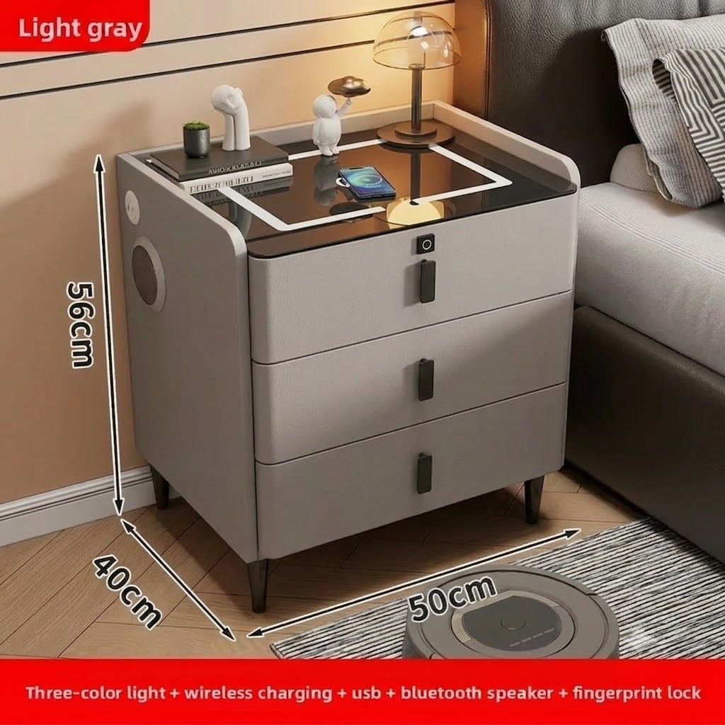 Bluetooth Speaker Smart Bedside Table with LED Light USB Port Wireless Charging