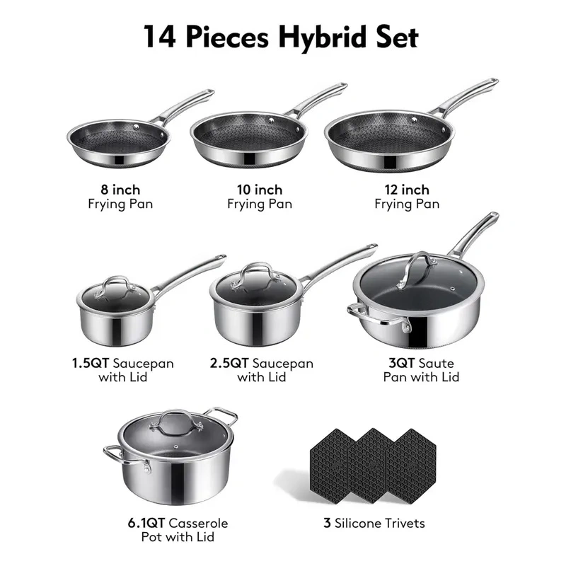 SNOWCLAD 10-Piece Non-Stick Hybrid Stainless Steel Cookware Set