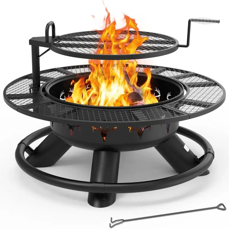 2-in-1 Wood Burning Fire Pit with Removable Cooking Grill