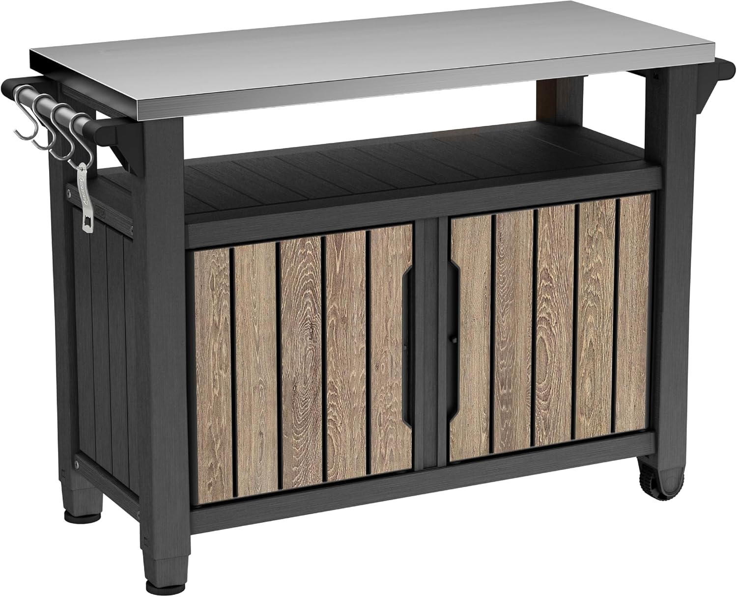 XL Stainless Steel Top Outdoor Rolling Kitchen Cart, Lockable Storage Cabinet for BBQ & Patio Use