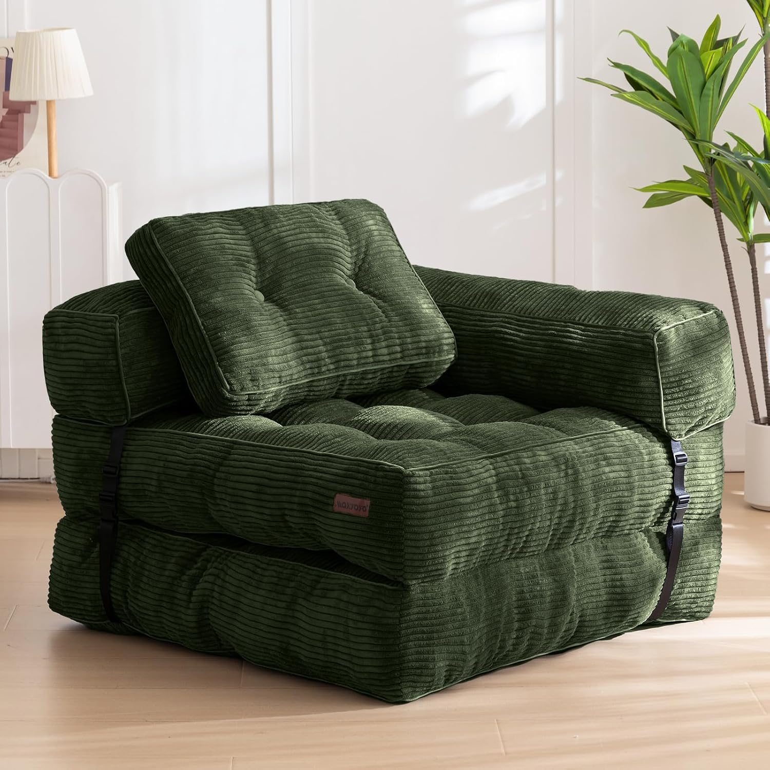 Folding Sofa Bed & Convertible Chair Bed with Pillow | L-Shaped Floor Sofa with Armrest, Beige