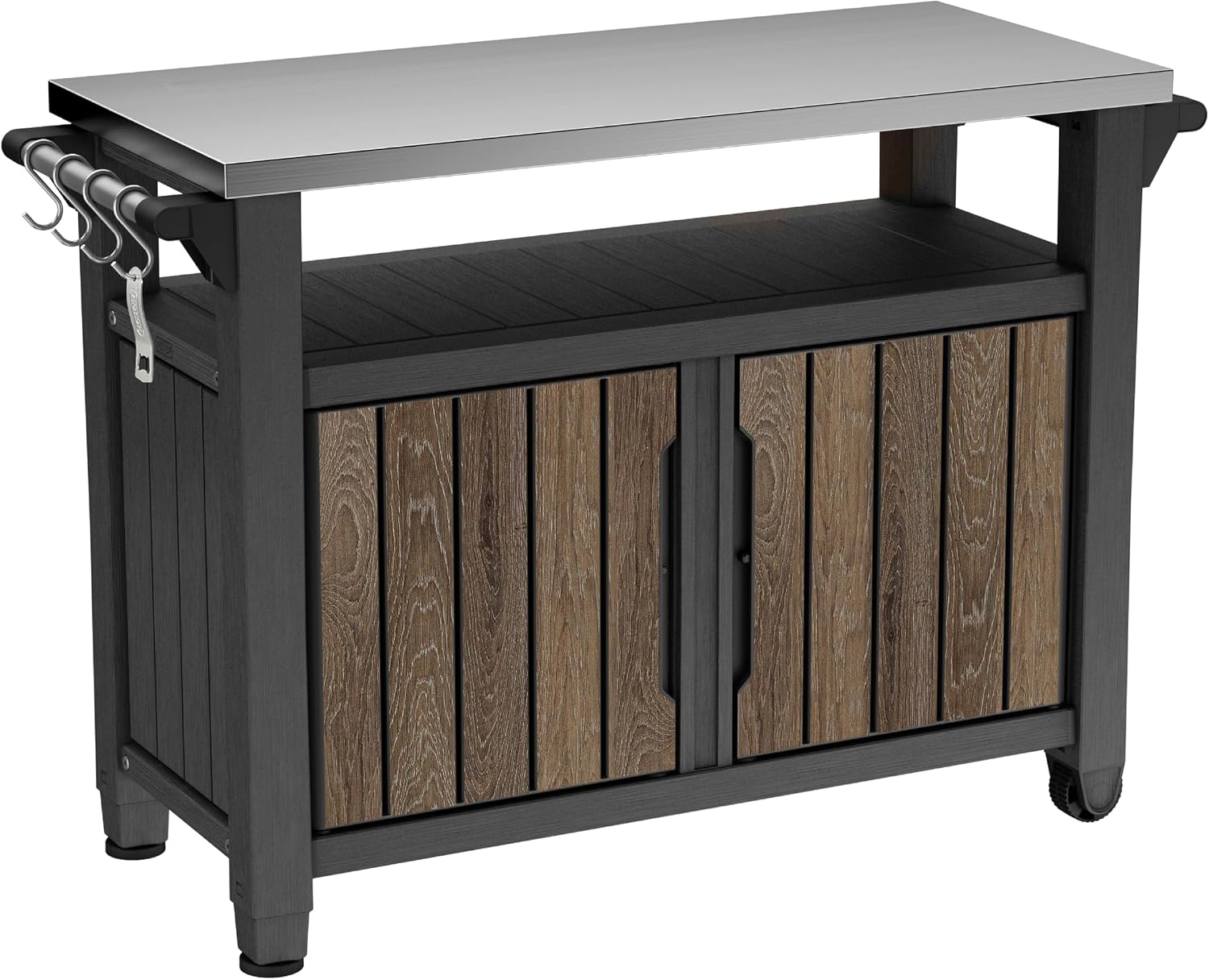 XL Stainless Steel Top Outdoor Rolling Kitchen Cart, Lockable Storage Cabinet for BBQ & Patio Use