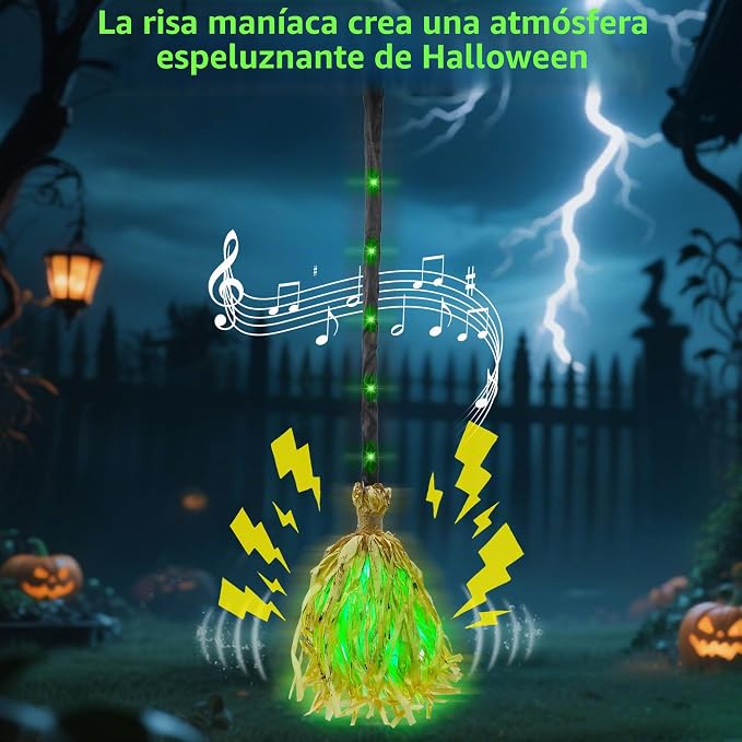 🎃Early Halloween Steal!49" Animated Floating Witch Broom Indoor Halloween Decoration | Touch & Sound Activated, Auto-Avoidance