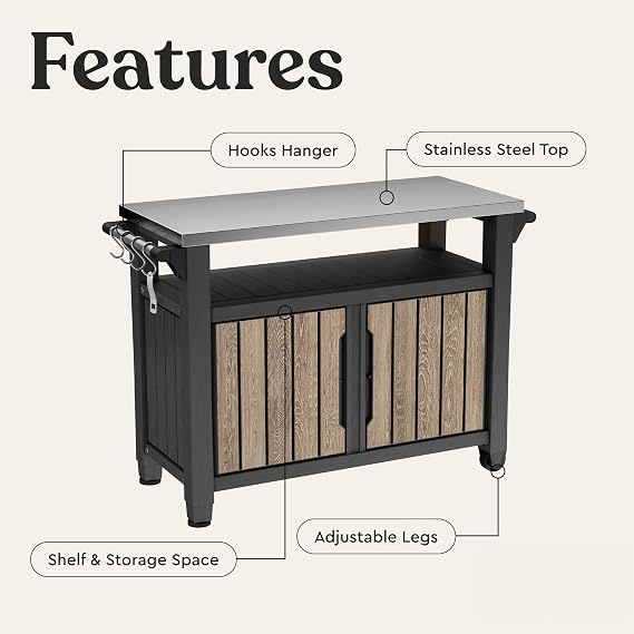 XL Stainless Steel Top Outdoor Rolling Kitchen Cart, Lockable Storage Cabinet for BBQ & Patio Use