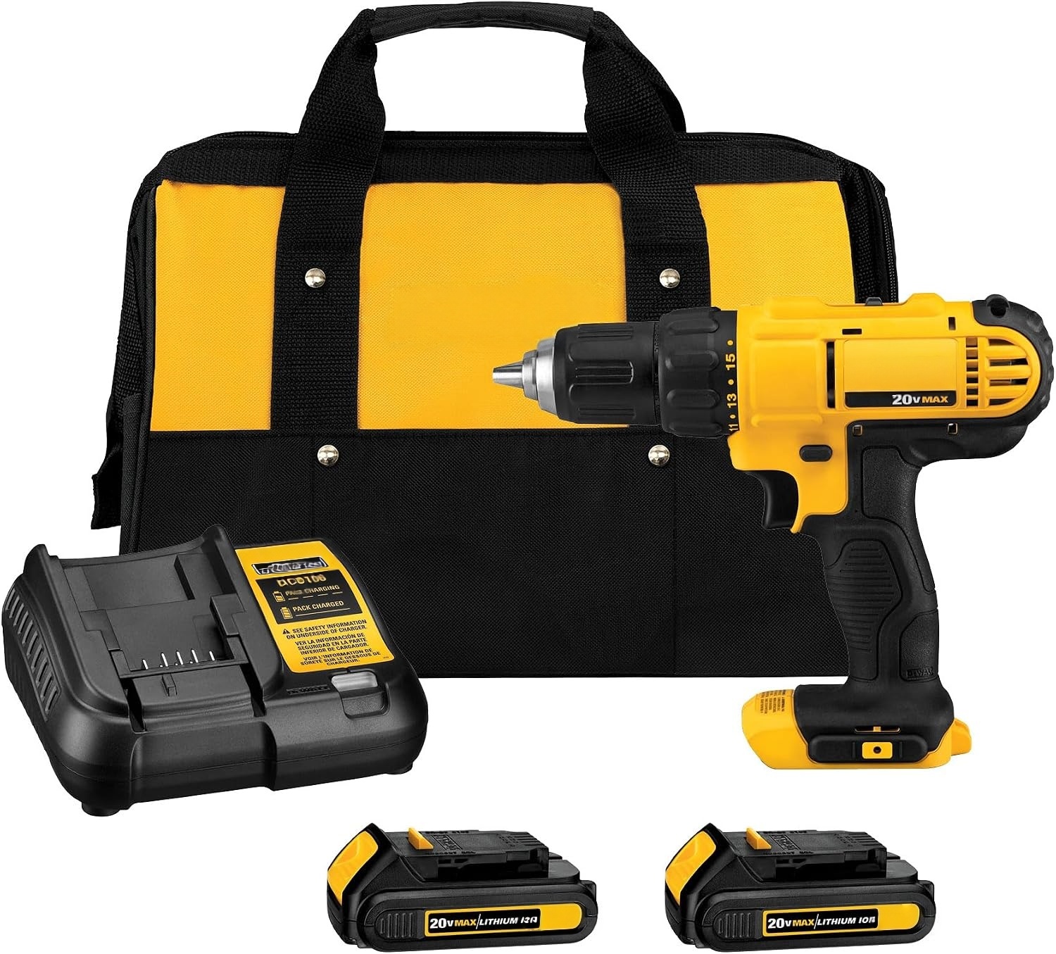 20V Lithium‑Ion Cordless Drill Driver, 2‑Speed 0‑450/1500RPM, 1/2" Ratcheting Chuck, Compact Lightweight Drill for Home DIY & Light Construction, Battery & Charger Included