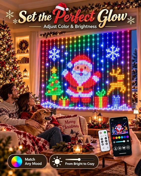 Smart Christmas curtain lights featuring app control and music synchronization; suitable for DIY curtain-style hanging decorations