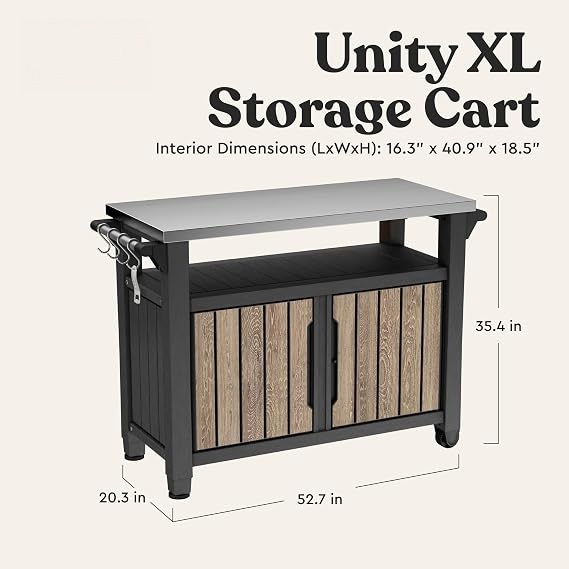 XL Stainless Steel Top Outdoor Rolling Kitchen Cart, Lockable Storage Cabinet for BBQ & Patio Use