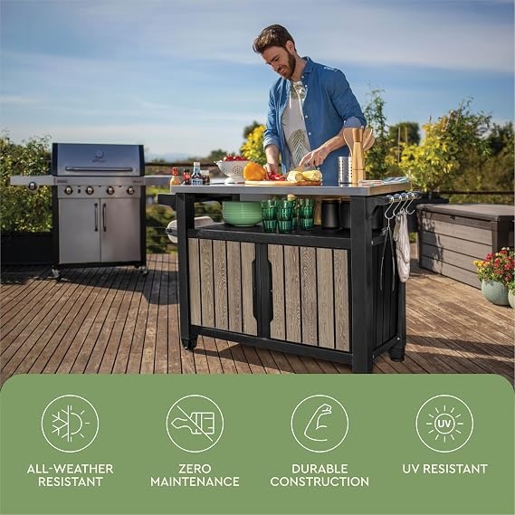 XL Stainless Steel Top Outdoor Rolling Kitchen Cart, Lockable Storage Cabinet for BBQ & Patio Use