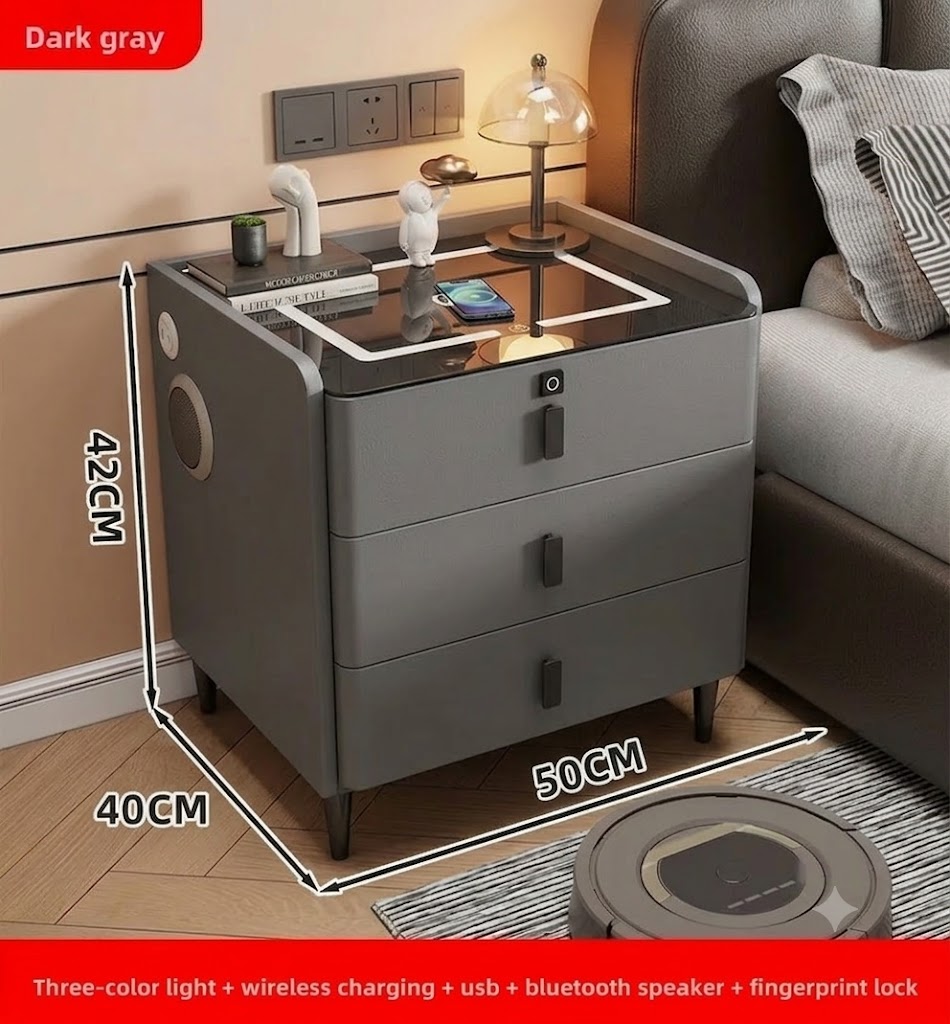 Bluetooth Speaker Smart Bedside Table with LED Light USB Port Wireless Charging