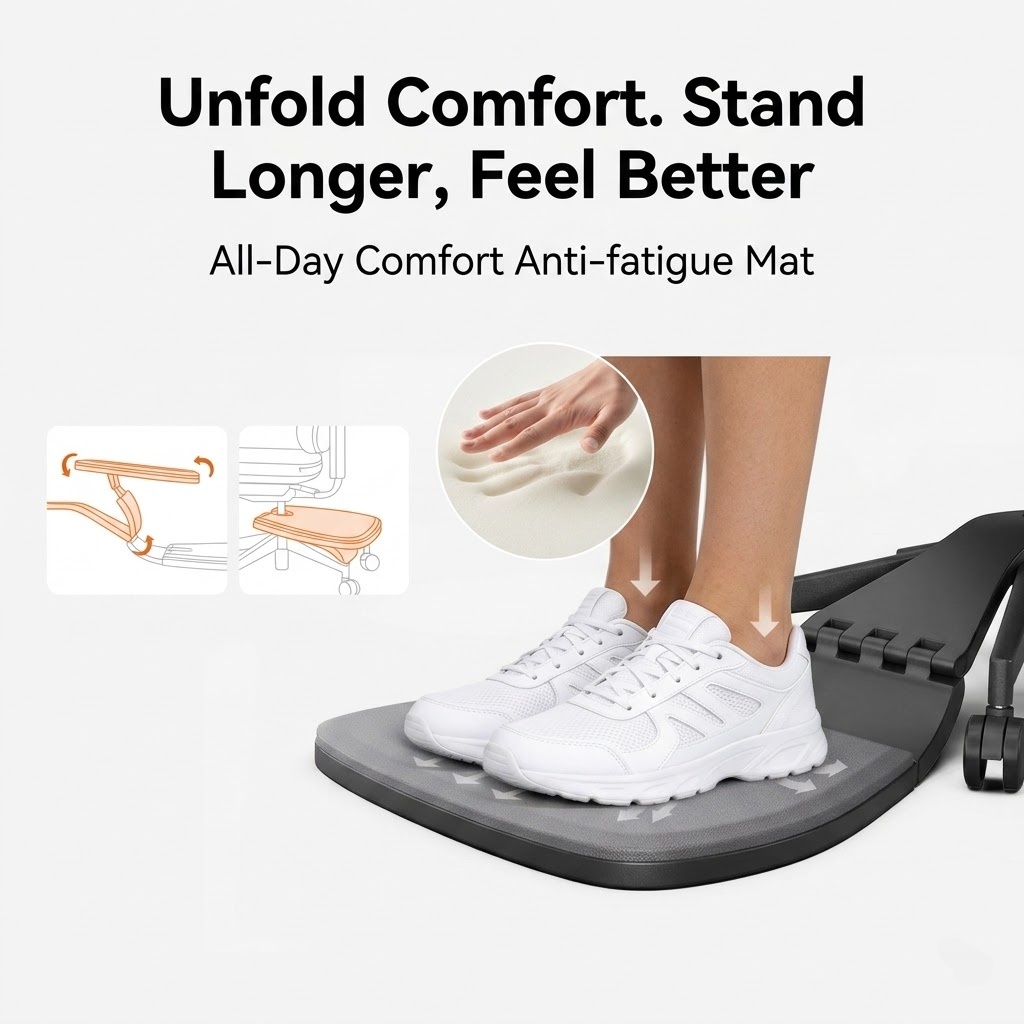 Ergonomic Sit-Stand Chair with Anti-Fatigue Mat