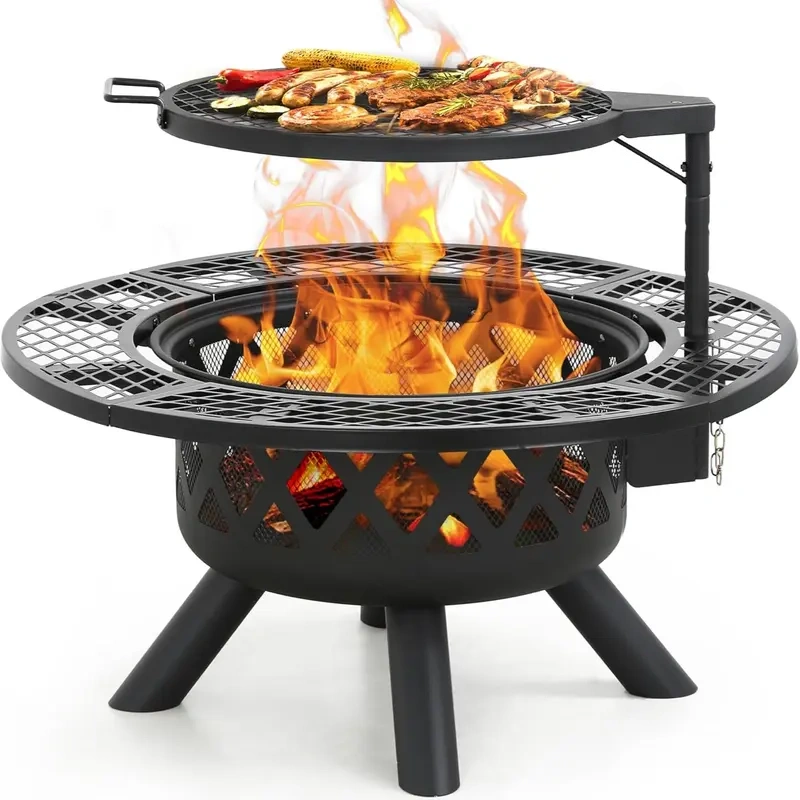 2-in-1 Wood Burning Fire Pit with Removable Cooking Grill