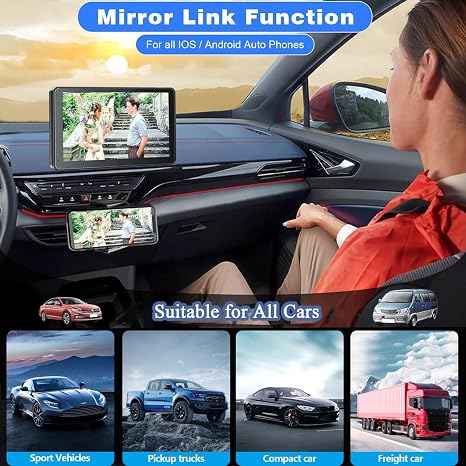 2026 Upgraded Portable Wireless CarPlay Screen for Android and iPhone, Dashboard Touch Screen Car Monitor, Multimedia Radio Receiver with Bluetooth/Navigation, Car Accessories
