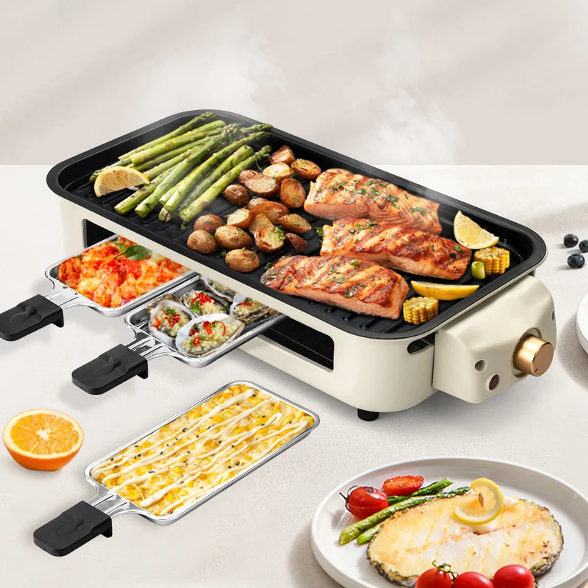 High-end Smokeless Electric Indoor Grill | 2-in-1 BBQ with Non-Stick Removable Plates & Temp Control Dishwasher Safe