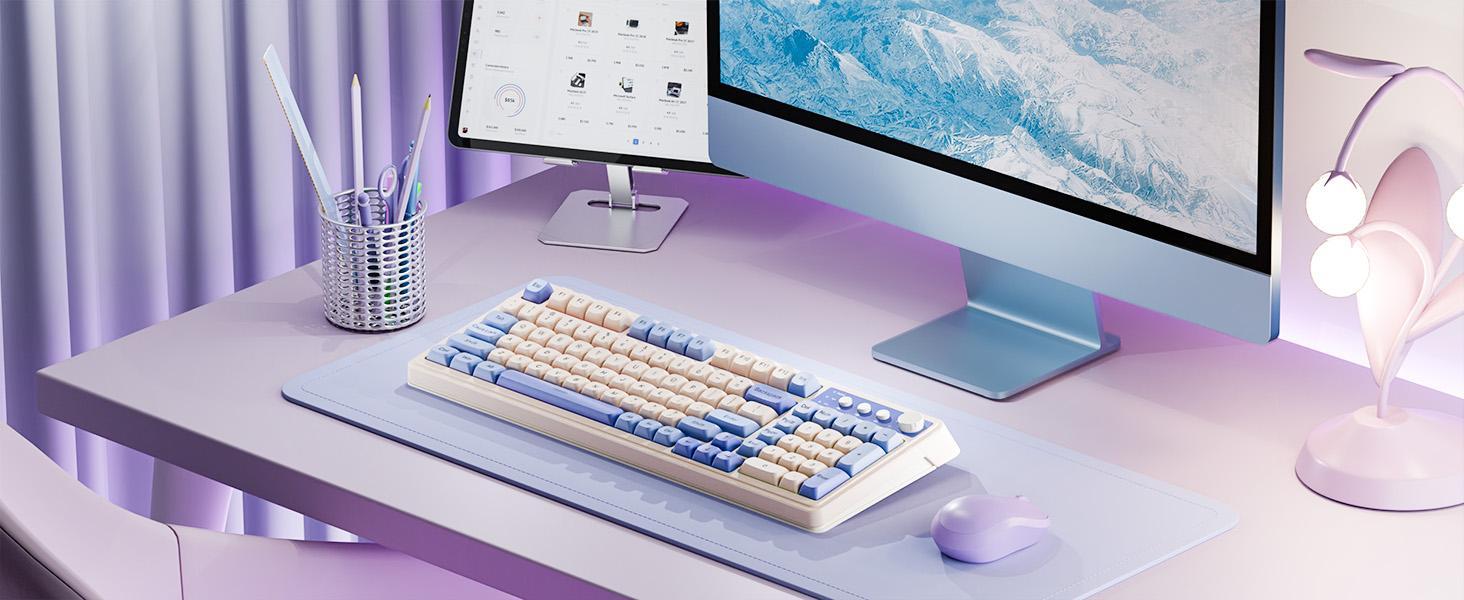 [Restock]AULA S99 Key Keyboard, Tri-Mode Bluetooth/2.4GHz/USB-C Cute Creamy Gaming Keyboard with Number Pad RGB Backlit, Media Knob Custom for MAC Xbox PC Gamer Valentine's Day gift S99 Keyboard Fixed Keycaps & Switches (Non-Replaceable)