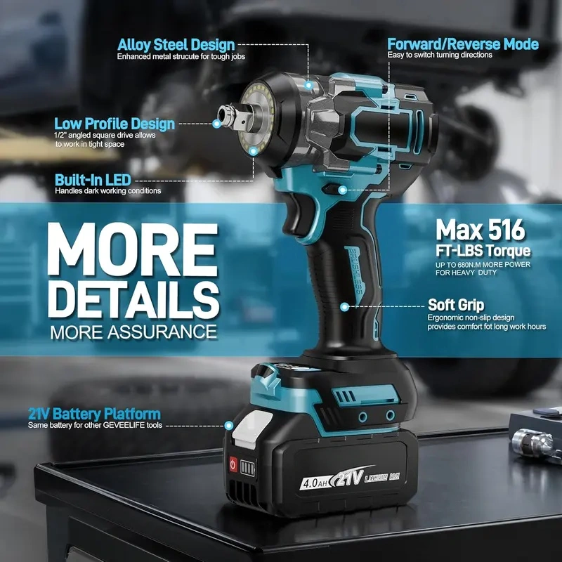 Lightweight 3.66lbs Cordless Brushless Impact Wrench, 700Nm Max Torque with Dual 4.0Ah Batteries, LED Work Light & Complete Storage Toolbox for Auto & Home Repair