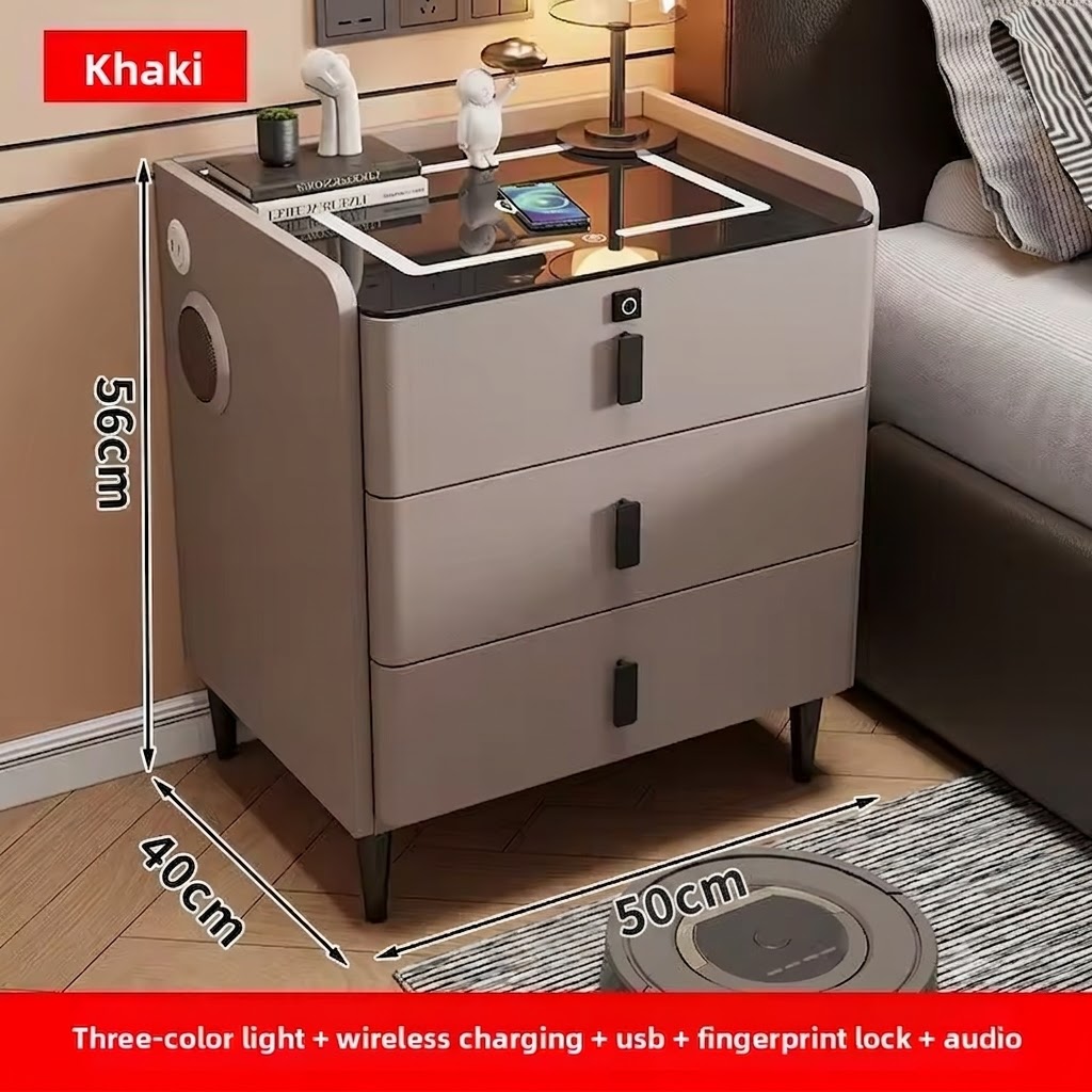 Bluetooth Speaker Smart Bedside Table with LED Light USB Port Wireless Charging