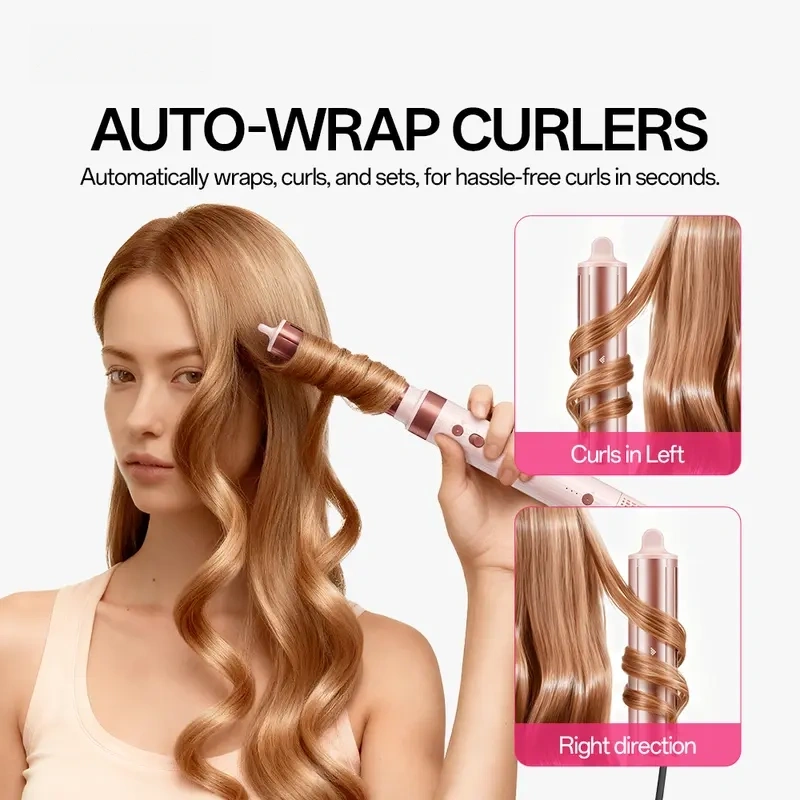 6‑in‑1 Hot Air Styler Set, Interchangeable Attachments for Drying Straightening Curling Volumizing, Negative‑Ion Hair Care, Dual‑Voltage Travel Hair Styling Tool with Storage Bag