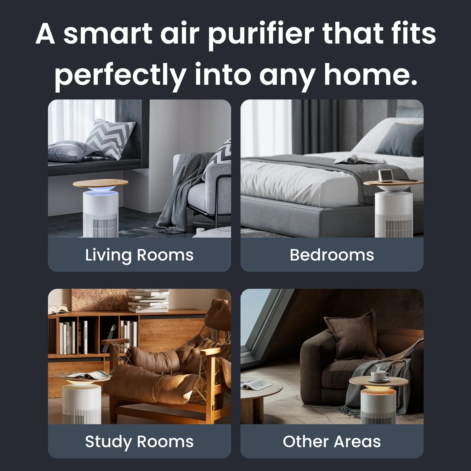 4-in-1 multifunctional intelligent air purifier, tabletop, lighting, wireless charging, fragrance, purification
