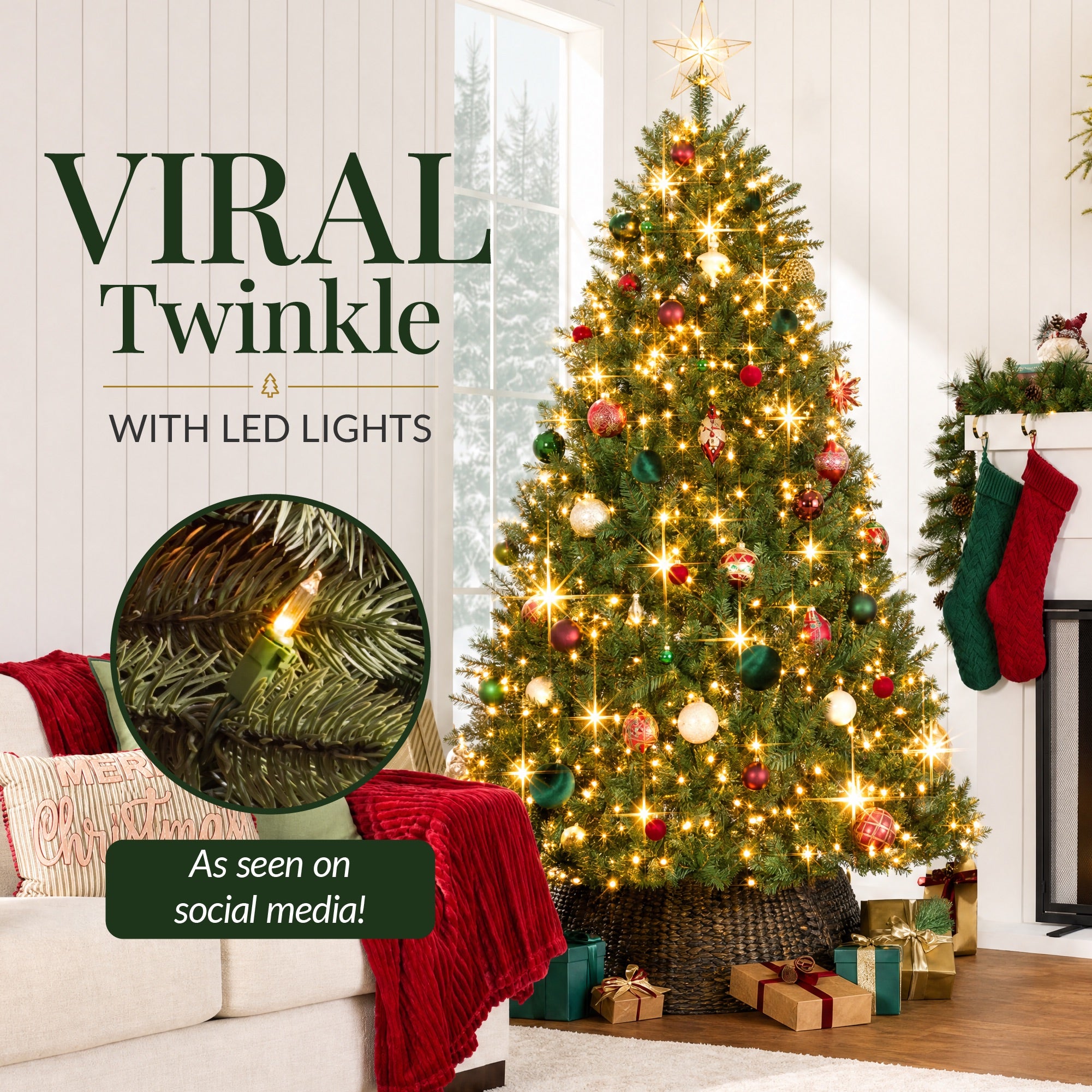 Artificial Christmas Tree Pre-lit w/ Viral Twinkling Lights Douglas Fir