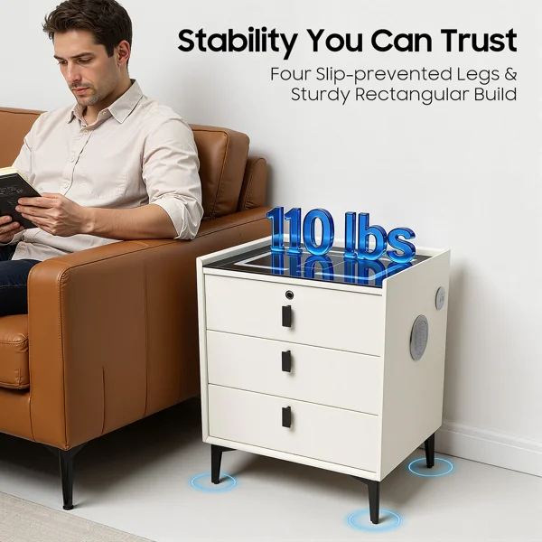 Bluetooth Speaker Smart Bedside Table with LED Light USB Port Wireless Charging