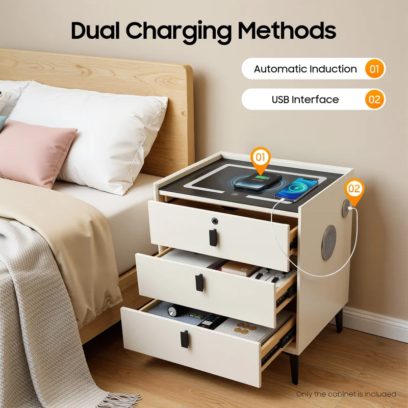 Bluetooth Speaker Smart Bedside Table with LED Light USB Port Wireless Charging