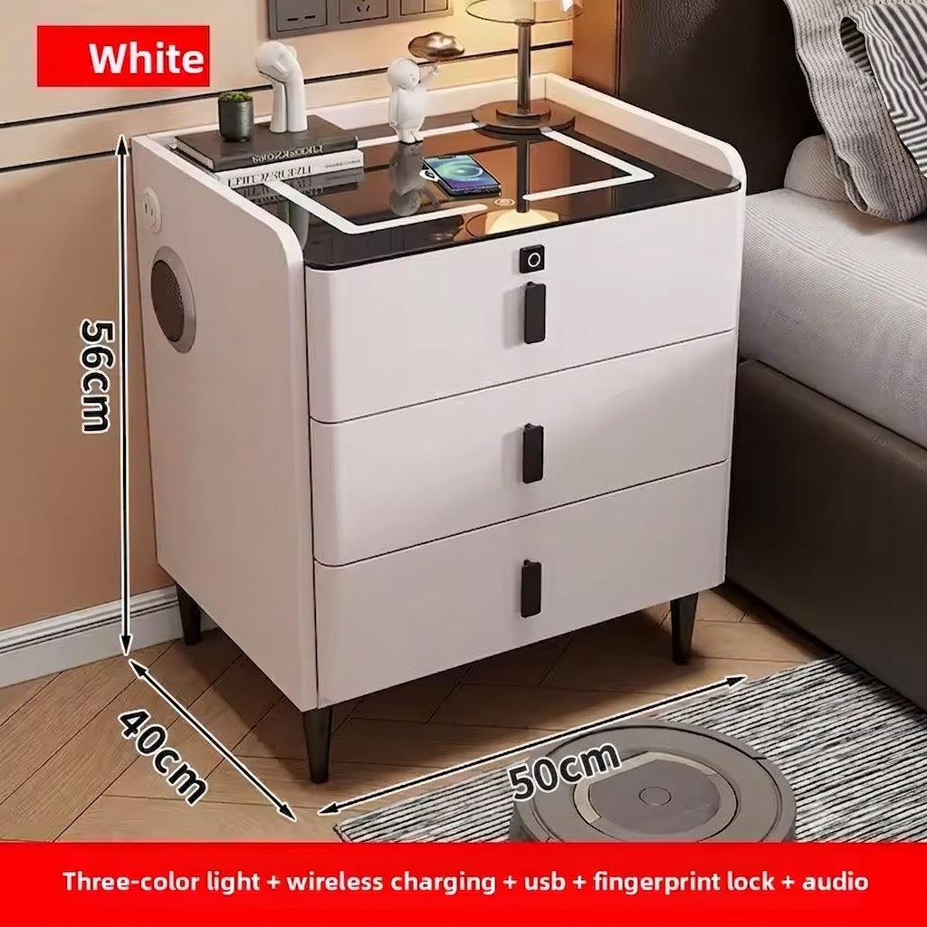 Bluetooth Speaker Smart Bedside Table with LED Light USB Port Wireless Charging