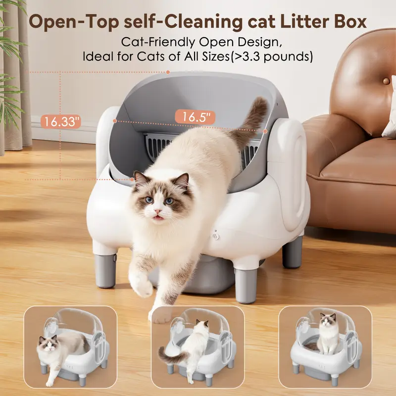 Open-Top Automatic Smart Self-Cleaning Litter Box for Multi-Cat Homes | WiFi APP Control, Odor Isolation, Dual Safety Protection, 10.5L Sealed Waste Bin