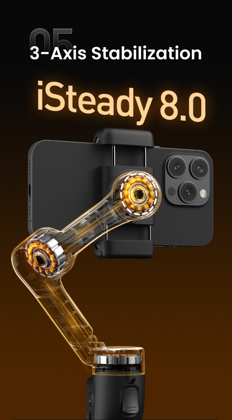 hohem iSteady X3 SE Gimbal Stabilizer for iPhone & Android, Smartphone Foldable Gimbal with Detachable Remote Control, Portable Foldable 3-Axis Phone Gimbal for Android & iPhone17 series, Ideal for Travel Vlogging