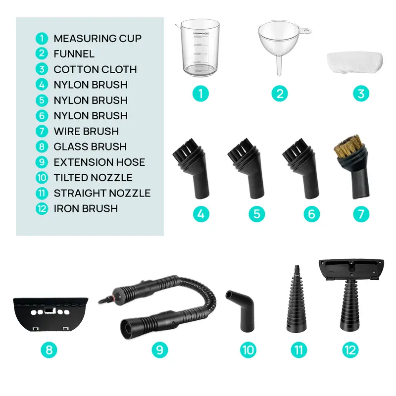Handheld Steam Cleaner, 1050W High‑Pressure Steam Cleaning Tool, 12‑Piece Accessory Kit, Chemical‑Free for Home Kitchen Bathroom Car Interior Cleaning