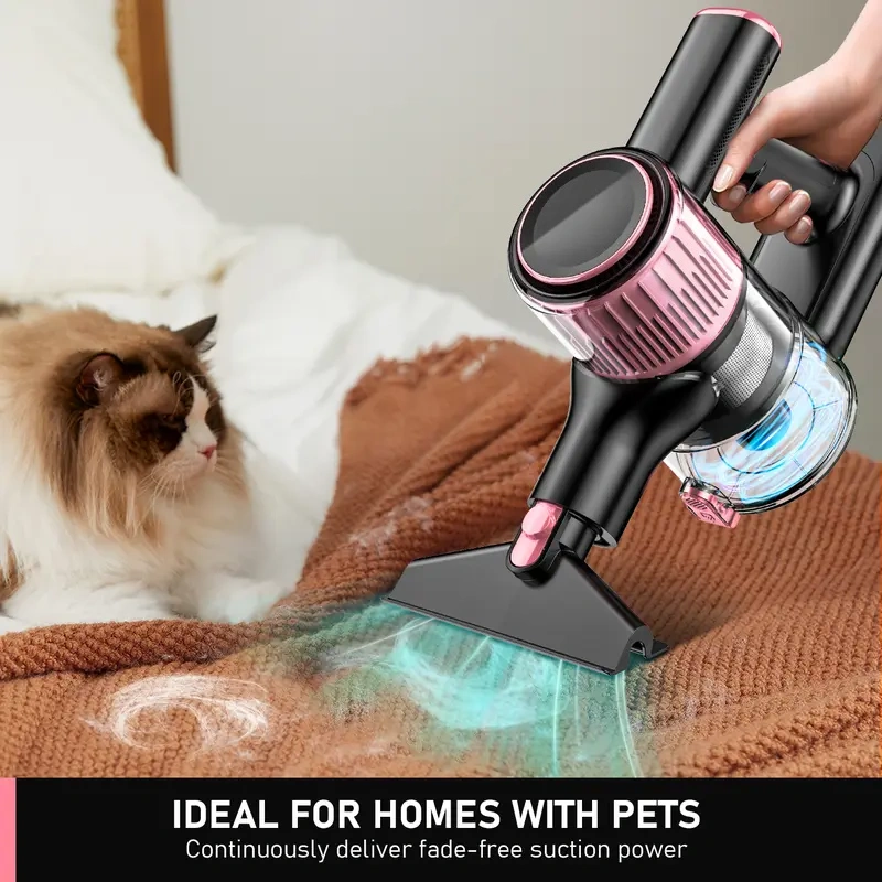 Lightweight 450W Cordless Vacuum Cleaner, 33KPa Suction Stick Vacuum with Real-Time LED Display, Multi Attachments for Whole House Cleaning