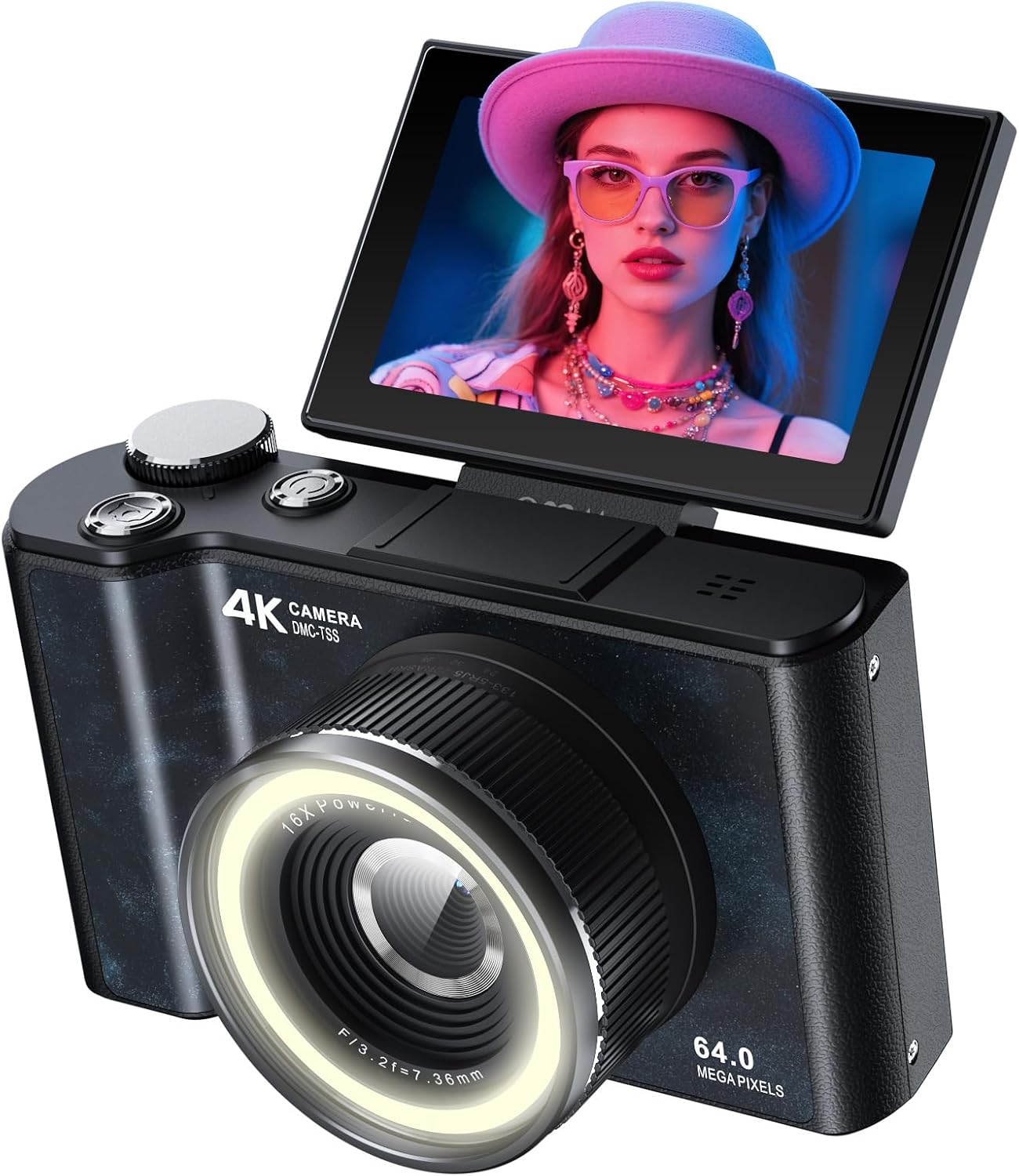W&O Q5 digital camera with 180-degree flip screen and ring light