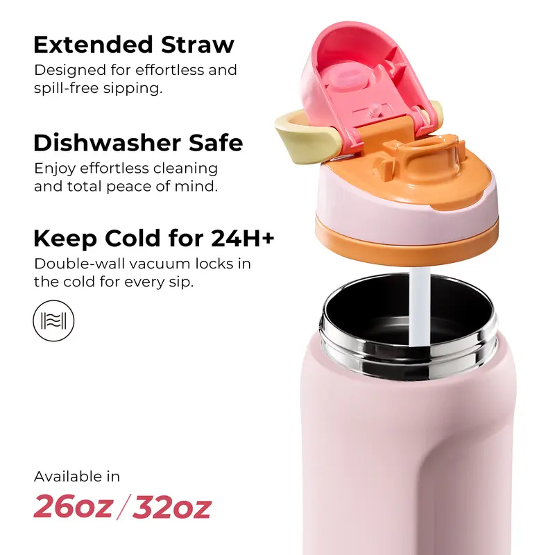 CaroteGo Insulated Water Cup 26oz/32oz Stainless Steel with Straw