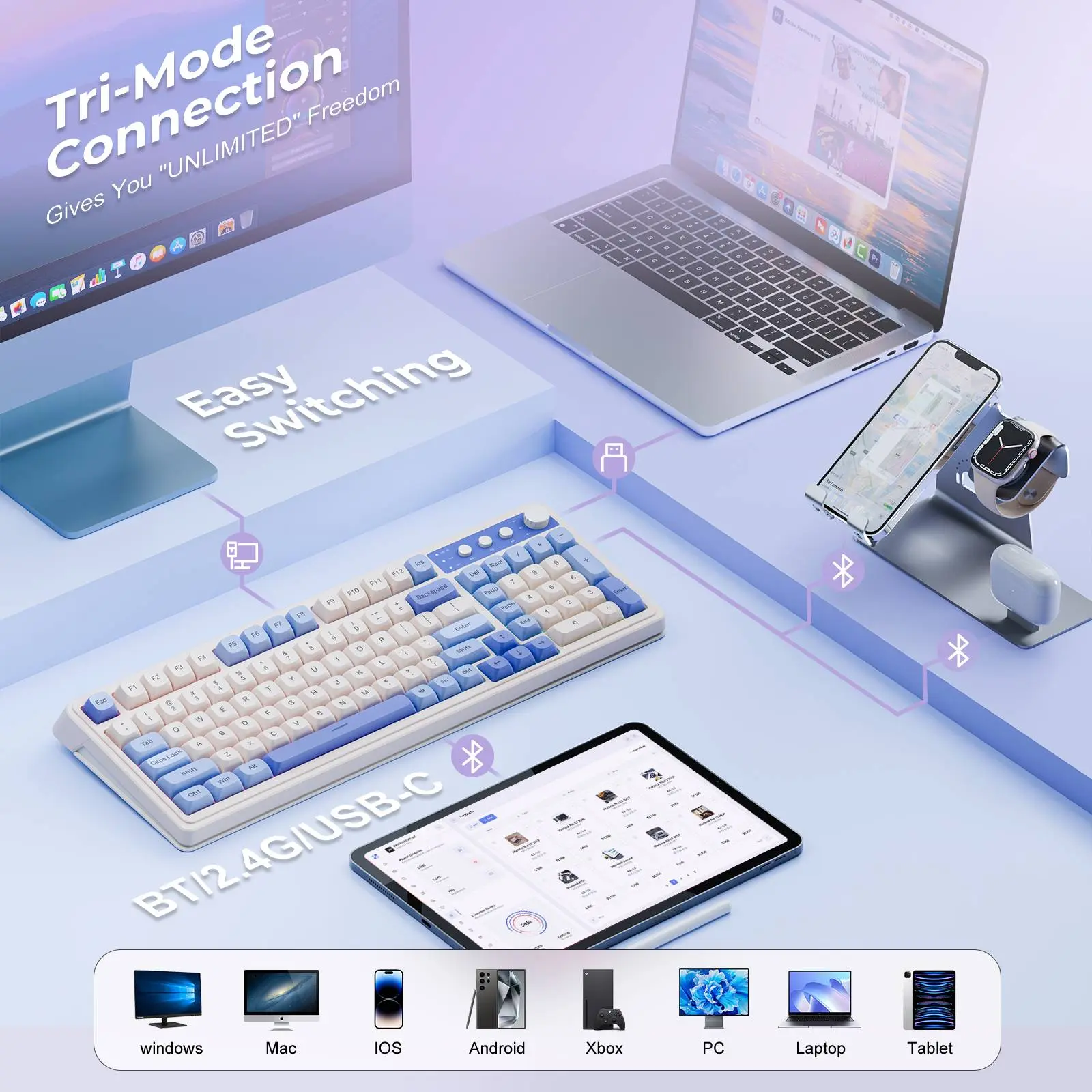 AULA S99 Tri-Mode RGB Gaming Keyboard - Creamy Retro Design