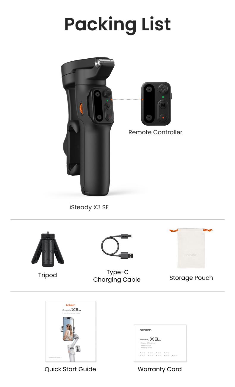 hohem iSteady X3 SE Gimbal Stabilizer for iPhone & Android, Smartphone Foldable Gimbal with Detachable Remote Control, Portable Foldable 3-Axis Phone Gimbal for Android & iPhone17 series, Ideal for Travel Vlogging